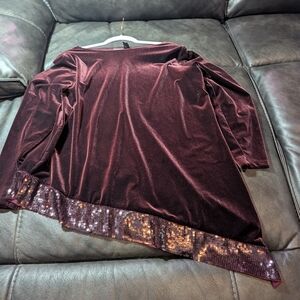 Chico's Velvet Tunic in Rich Burgundy with Sequin Trim
